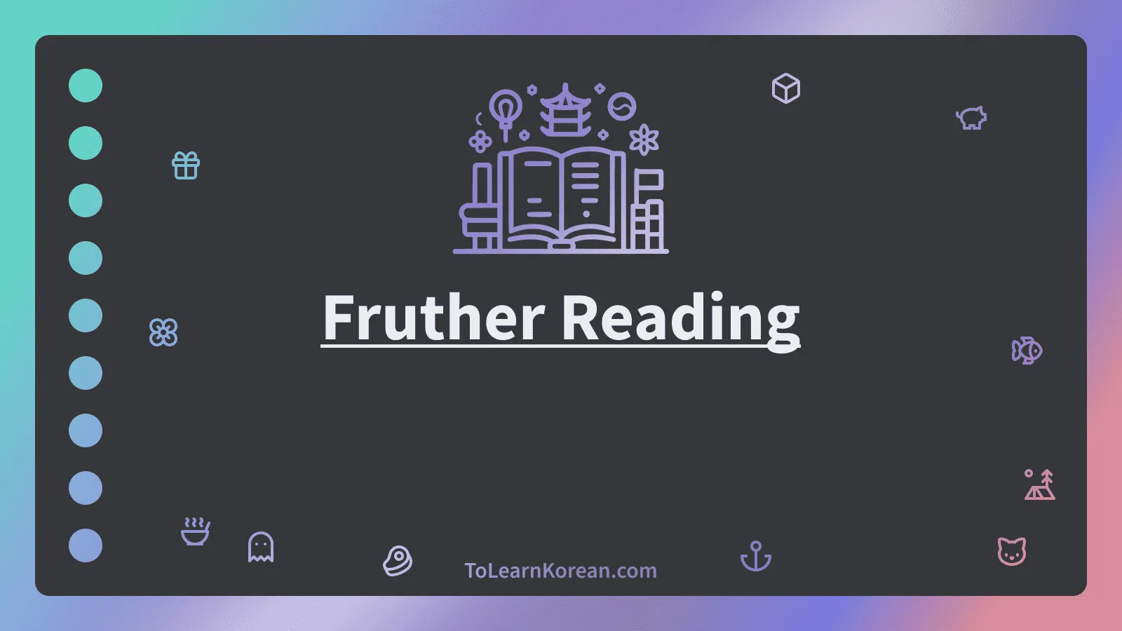 Simple illustration with a gradient background, book icon, and various small icons surrounding the title which is placed prominently in the center.